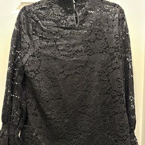 Adrianna Papell Black Lace Long-Sleeve Blouse